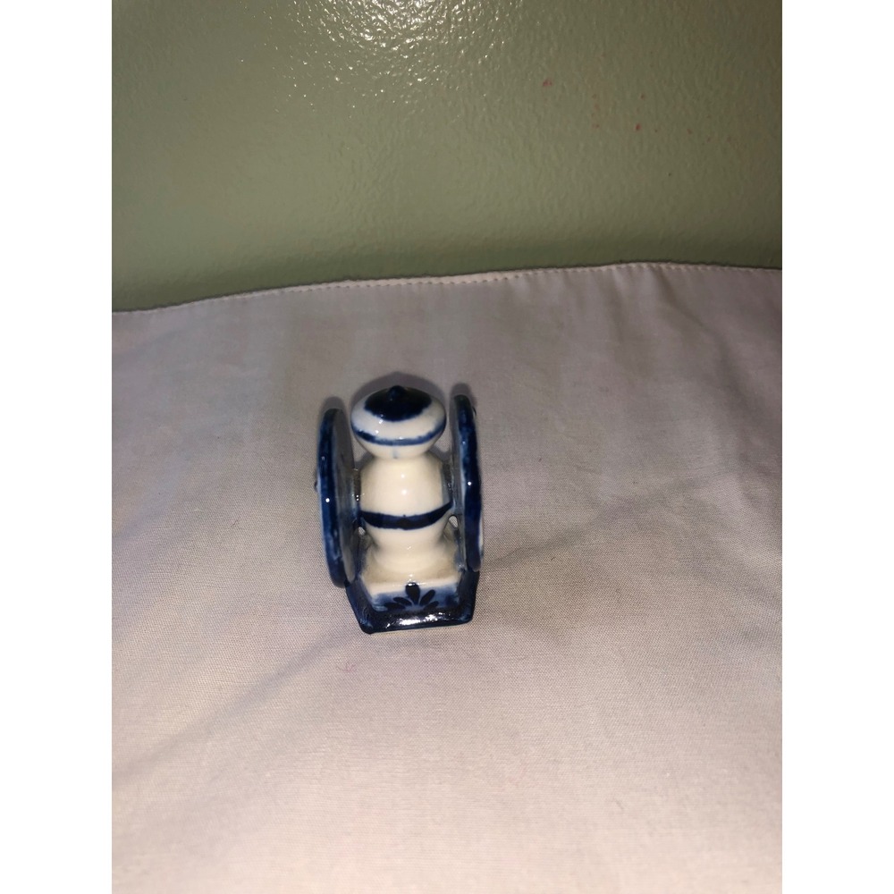 Vintage Miniature Ceramic Coffee Grinder Figurine Blue White Delft Style Trinket